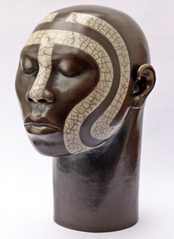 Male ceramic head with tribal design